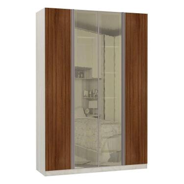 Imagem de Guarda Roupa Solteiro 4 Portas 3 Gavetas Prime Plus Com Vidro Reflecta 1,59 Cm Luciane Móveis