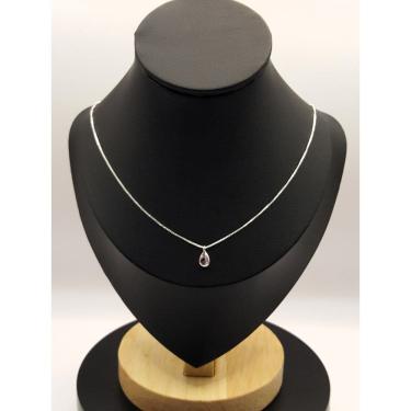 Imagem de Colar de Prata 925 Ponto de Luz Gota Rosa - Elegância e Brilho em 45cm