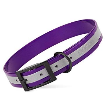 Imagem de Coleira para cachorro impermeável reflexiva translúcida de Biothane da Dogline com revestimento forte de nylon com odor de ferragens pretas - à prova de odor fácil de cuidar para cães pequenos médios ou grandes - Roxo 3/4" L x 15" -18" L