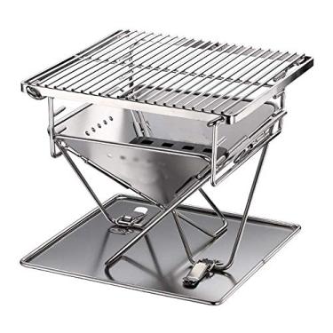 Imagem de CGKs6anmU Churrasqueira para uso ao ar livre, churrasqueira, portátil, fogão a carvão com aço, saudável, fácil de transportar para acampamento, cozinha, piquenique, terraço, viagem (prata 26 x 26 x 6