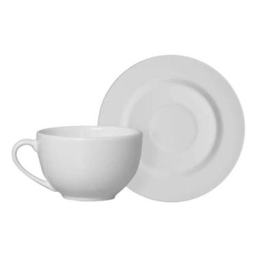 Imagem de Conjunto com 6 Xícaras de Chá com Pires Branco Liso 250ml - Alleanza C