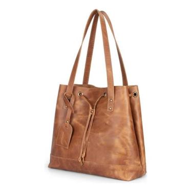 Imagem de Bolsa Feminina Sacola 100% Couro Legítimo Espaçosa - Ello Griff, Marro