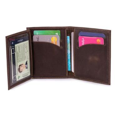 Imagem de Carteira Masculina Porta Cartão Couro Legítimo Com Plástico - Ello Gri