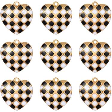 Imagem de SUNNYCLUE 1 caixa 10 peças de pingentes de coração esmaltados banhados a ouro 18 K real em aço inoxidável a granel de metal fofo bandeira de corrida pingentes pendentes para fazer joias, colar faça