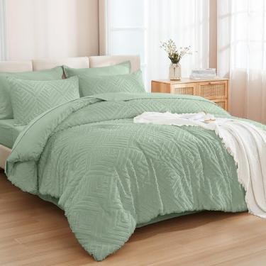 Imagem de Andency Conjunto de edredom queen extragrande, 7 peças, verde sálvia, tamanho grande, boêmio, leve e fofo, com edredom, lençóis, fronhas e fronhas