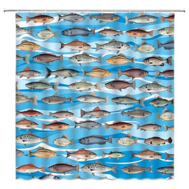 Imagem de Cortina de chuveiro vintage de peixe, rústica, cabana de fazenda, pesca, lago, peixes, chalé, caça, acampamento, trailer, tecido, conjunto de cortinas de banheiro com ganchos