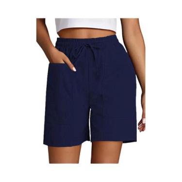 Imagem de Bermuda Feminina De Cintura Alta Com 4 Polegadas, Corte Solto, Casual,