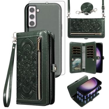 Imagem de Asuwish Capa de celular para Samsung Galaxy S23 5G carteira com zíper destacável com protetor de tela de vidro temperado alça de pulso flor porta-cartão S 23 23S GS23 G5 SM-S911U 6,1 polegadas