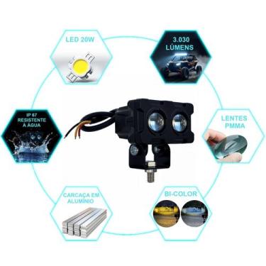 Imagem de Farol de Milha LED auxiliar Potente 20W Carro 4x4 jeep Pickup off-road