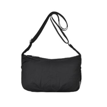 Imagem de CHENXIAOHONG Bolsa transversal feminina de nylon, bolsa de ombro feminina leve e impermeável, bolsa média casual para uso diário(Preto)