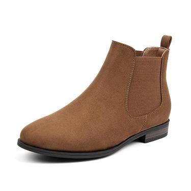 Imagem de VJH confort Bota feminina sem cadarço no tornozelo, bico redondo amêndoa ocidental, salto baixo, bota Chelsea elástica, Bronzeado, 9