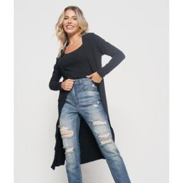 Imagem de Kimono Salvatore Fashion Alongado Manga Longa Canelado Feminino-Feminino