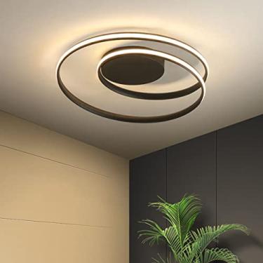 Imagem de Luminária de teto LED moderna com controle remoto e intensidade ajustável para sala de estar, com design oval em formato de anéis, cor e brilho reguláveis, ideal para quarto (preta, 60 cm de