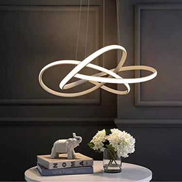 Imagem de Luminária pendente LED moderna com design em anel, dimerizável (3000K ~ 6000K), controle remoto com função de memória, ideal para sala de estar, quarto e sala de jantar (branca).