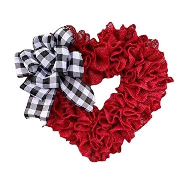 Imagem de Wswqop Guirlanda Artificial em Formato de Coração Vermelho, 40 Cm, com Laço, para Porta de Entrada, Decoração de Casa Estilo Fazenda.