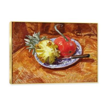 Imagem de NHLDZYH Moldura dourada. Vintage Fruta Ainda Natureza Tela Retrô Frutas Motivo Estilo Country Decoração de Parede para Cozinha e Sala de Jantar. C04. 30 x 42 cm.