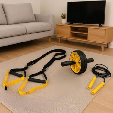 Imagem de Kit Treino Funcional Completo com Suspensão, Roda Abdominal Dupla e Corda de Pular(Amarelo)