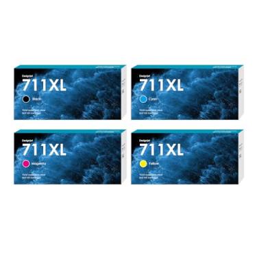 Imagem de Heynnie pro Conjunto de cartuchos de tinta 711XL de substituição para HP 711 XL pacote combo de cartuchos de tinta para impressora HP DesignJet T100 T120 T125 T130 T520 T525 T530 CZ129A (preto-80ml