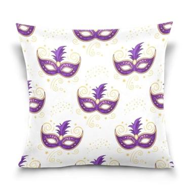 Imagem de ATTX Capas de almofada de máscara de carnaval 50 x 50 cm decorativas com zíper para sala de estar sofá-cama (548)