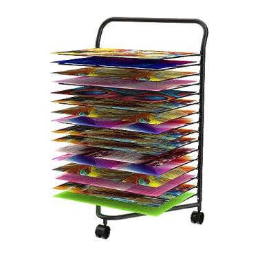 Imagem de SGeneE Estante de secagem de arte, rack móvel de armazenamento de arte de metal com 16 prateleiras flexíveis, organizador de arte para crianças, organização de estúdio de arte e armazenamento de arte
