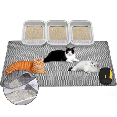 Imagem de Tapete de areia grande para gatos, 116 x 66 cm extra grande camada dupla tapete de armadilha de areia para gatos em favo de mel, antiderrapante impermeável à prova de urina, tapete de areia durável