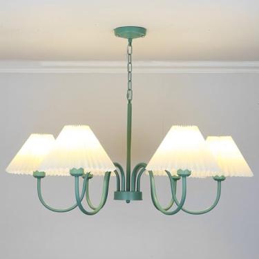 Imagem de Lustre moderno verde para interiores, soquete E27, com cúpula de tecido plissado, luminária pendente para sala de estar, sala de jantar, quarto, cozinha e escritório.