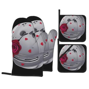 Imagem de Conjunto de luvas de forno estampadas Earth Rose, conjunto de 4 peças adequado para grelhar, cozinhar e assar