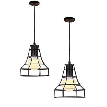 Imagem de 2 peças ® Luminária de teto semi-embutida estilo industrial vintage rústico 220v Mini luminária pendente retrô com cúpula de metal para lâmpadas E27 Preta Ø18 x 26cm