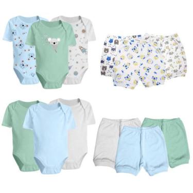 Imagem de Kit Roupas de Bebê 12 Peças Body Manga Curta e Short Algodão - Koala B