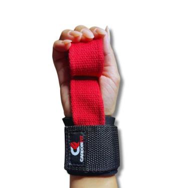 Imagem de Strap Musculação com Munhequeira Academia Algodão Carbonfit, Vermelho