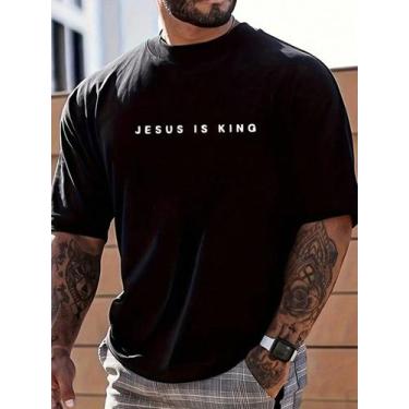 Imagem de Camiseta Unissex Estampada Jesus Is King Gospel Fé Cristã Minimalista 