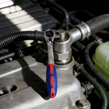 Imagem de Conjunto de chaves de catraca automática de cabeça de ameixa rápida bidirecional, cabo curvado de plástico, aço CRV métrico para reparo e manutenção de carros, 20 cm