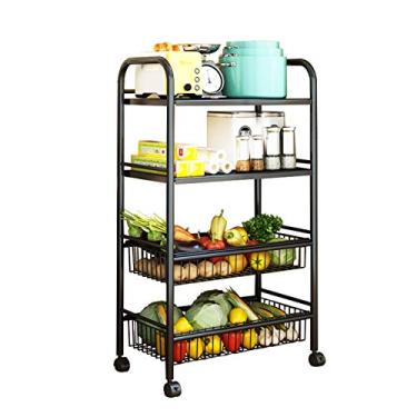 Imagem de Carrinho de cozinha para micro-ondas, prateleiras de armazenamento de metal com rodas para banheiro, carrinho de armazenamento com rodinhas com cesta de malha removível - fácil de montar (tamanho