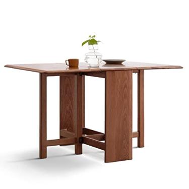 Imagem de Mesa dobrável que economiza espaço, mesa de jantar de carvalho, mesa de cozinha retangular de madeira maciça, três formas de mesa dobrável para cozinha doméstica, 130 x 80 x 75 cm (cor nogueira)