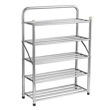 Imagem de Prateleira de sapato, organizador de sapatos, suporte de sapato de 5 níveis, portátil, dobrável, prateleira de sapato de aço inoxidável resistente para armário, suporte de sapatos de entrada