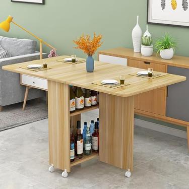 Imagem de Mesa de jantar dobrável extensível, mesa dobrável moderna, mesa de jantar com 8 rodas e prateleira de armazenamento de 2 camadas, mesa expansível multifuncional para cozinha, quarto, sala de estar