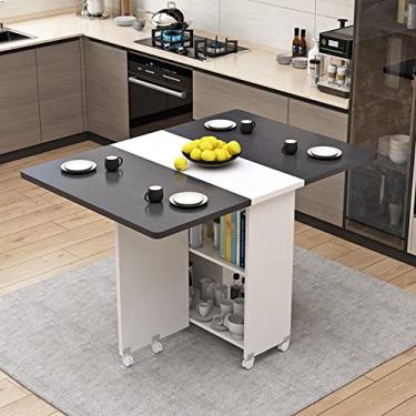 Imagem de Mesa de cozinha dobrável, mesa de jantar de madeira com 2 prateleiras e rodas de armazenamento, mesa extensível para cozinha/sala de estar/escritório em casa - 1,2 m (A)/B