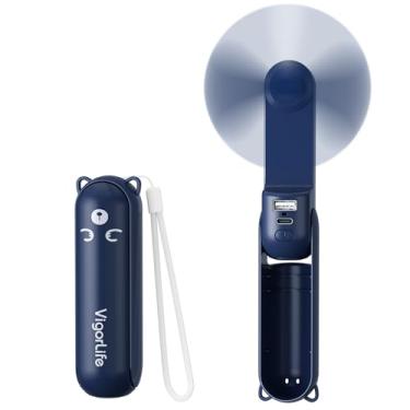 Imagem de VigorLife Mini ventilador portátil, recarregável por USB, 3 em 1, ventiladores pessoais com banco de energia, lanterna de LED, ventilador de bolso portátil dobrável pequeno - essenciais de viagem e