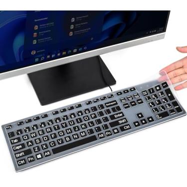 Imagem de Capa de teclado com letras grandes compatível com DELL KB216 KB216b KB216t KB216d KB216p teclado com fio/protetor de teclado sem fio DEll KM636 - preta