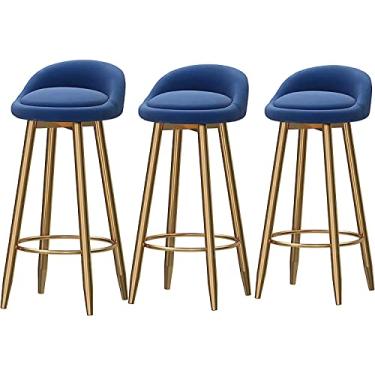 Imagem de Banquetas de bar Bistrô Conjunto de 3 Banquetas de Bar Acolchoadas de Veludo Grosso para Café da Manhã e Cozinha com Encosto e Banquetas Baixas para Casa