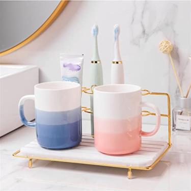 Imagem de THJKUPO Conjunto de copos de enxaguante bucal de cerâmica de cor gradiente para uso doméstico, par de escovas de dentes norte