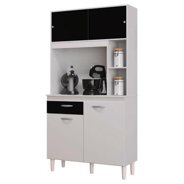 Imagem de Armário Para Cozinha Kit Duda 90 Cm Branco Preto - Poquema