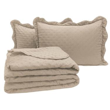 Imagem de Kit Cobre Leito Colcha Perone Queen Dupla Face Toque De Pluma Micro Percal 300 Fios 3 Peças - Bege