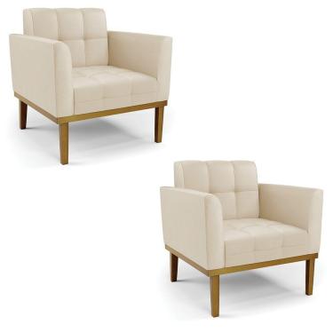 Imagem de Poltrona Base De Madeira Fixa Castanho Kit 2 Elisa Corino Bege D03 - D'rossi