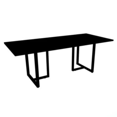 Imagem de Mesa De Reunião Com Caixa De Tomada Retangular 260 X 120 Cm Pé Tubular Pe25 Mdp Preta Base Preta