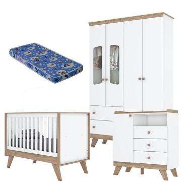 Imagem de Quarto De Bebê Confete Branco Brilho Jequitibá Hp Com Colchão Ortobom - Henn