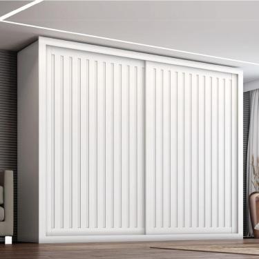 Imagem de Guarda Roupas Ripado Casal Com Espelho Interno 2 Portas De Correr 6 Gavetas Coliseu Zanzini Branco