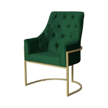 Imagem de Poltrona Decorativa Vick Veludo Verde Base Dourada Ms Decor - Mansão D