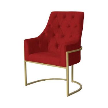 Imagem de Poltrona Decorativa Vick Suede Vermelho Base Dourada Ms Decor - Mansão