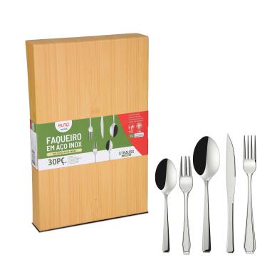 Imagem de Faqueiro Euro Home Classic FQM30C 30 Peças Aço Inox Cabo Decorado Serve 6 Pessoas